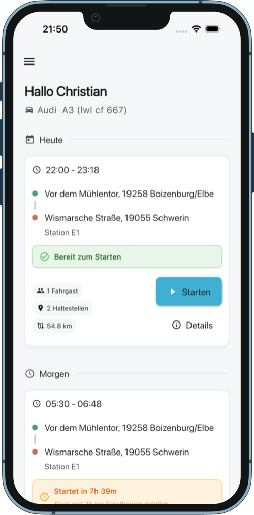FahrtenFinder-Fahrer-App auf einem iPhone